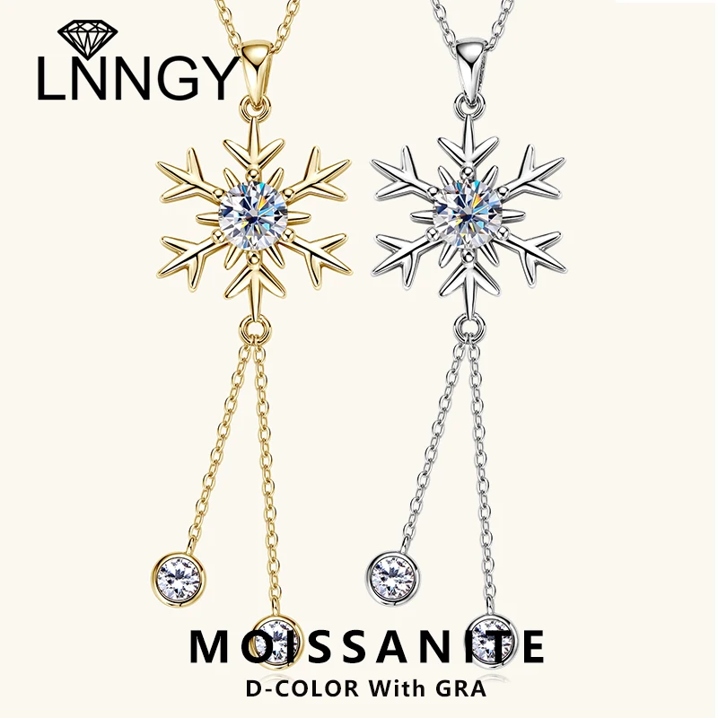 

Lnngy 925 Sterling Silver Snowflake Pendant Necklaces Sparkling 6.5mm&4mm Moissanite Necklace for Women Christmas Jewelry Gift