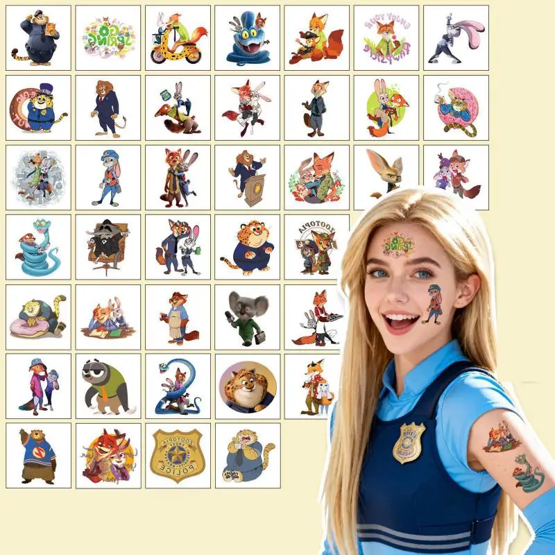 

40pcs/set Cartoon Disney Zootopia 2 Judy And Nick Temporary Tattoo Stickers For Body Art Tattoo Party Birthday Gifts Sticker