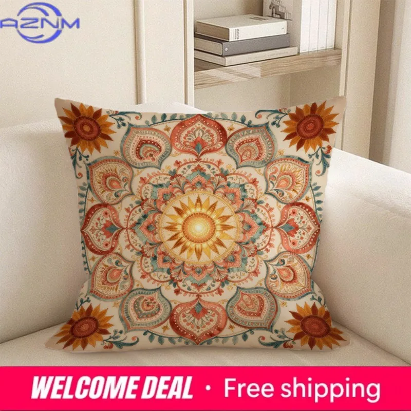 1pc Exquisite 2D Flat-Printed Pillow Covers with Intricate Patterns Sofa cushion cover home bedroom room decoration