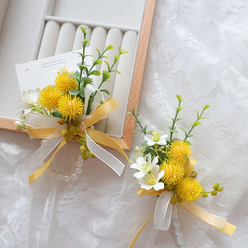 

20030 Yellow Bohemian Rose Flower Boutonniere and Corsage & Wristlet Perfect for Brides, Groomsmen, and Wedding Decorations