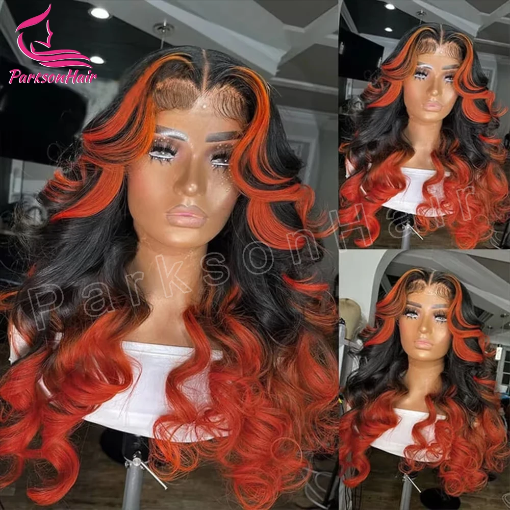 Highlights 13x6 Transparent Lace Front Wig Brazilian Orange Colored Human Hair Wigs For Women Straight 30 Inch Honey Blonde 180