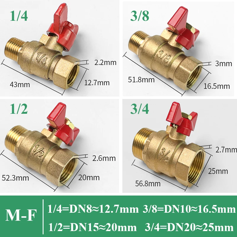 Brass Shut Off Ball Valve With Butterfly Handle For Fuel Gas Water Oil Air 1/4\