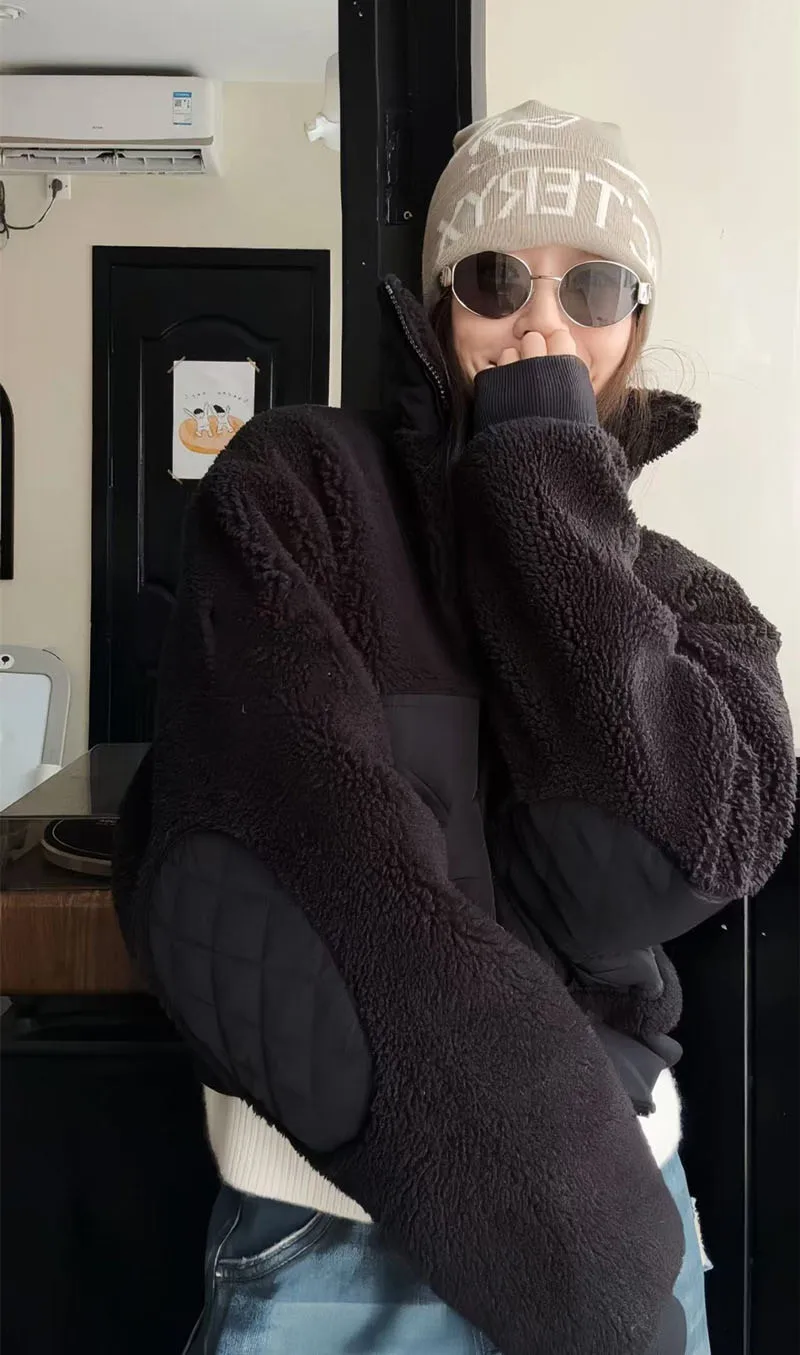 

Уличная свободная меховая куртка на молнии, женская однотонная куртка с воротником-стойкой и длинным рукавом, повседневное пальто, универсальные модные женские новые теплые куртки