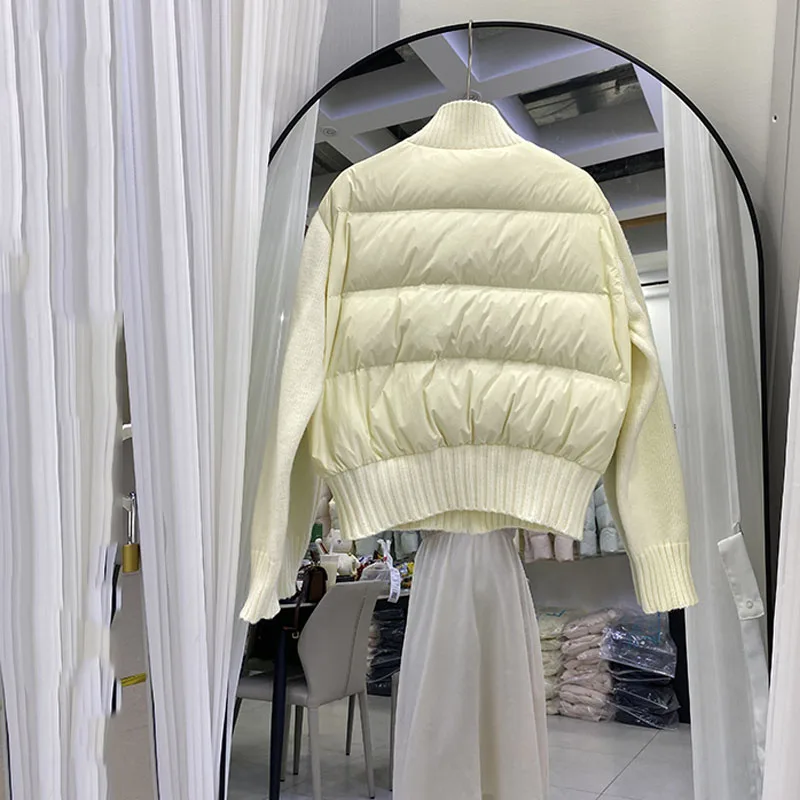 Korean Version Knitted Splicing Down Jacket Women's 2025 Autumn/Winter New Short Style 90 White Duck Down Vest Thin Coat
