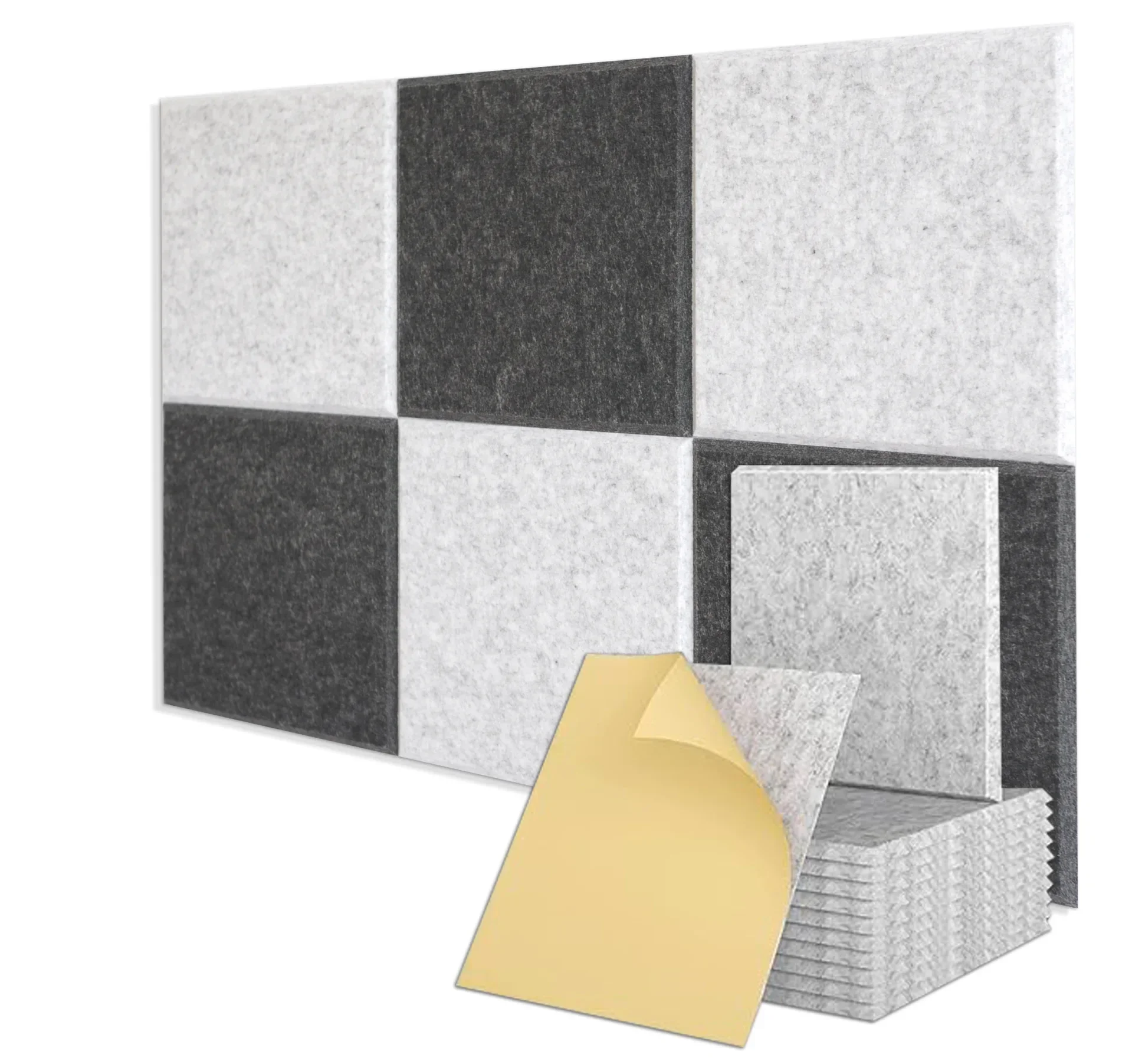 Self-Adhesive Polyester Acoustic Panels,Square Soundproof Wall Tiles for Noise Reduction, Decorative Wall Paneling, Easy Install