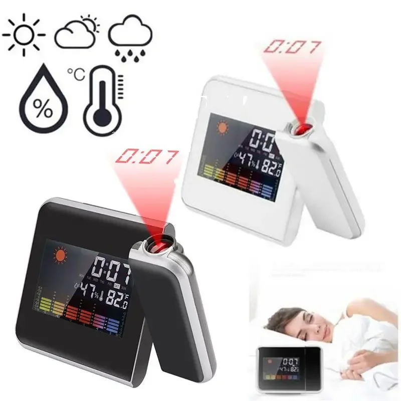 Digital Alarm Clocks LED Projection Electronic Table Clock Snooze Temperature Thermometer Date Calendar Projector USB Charger