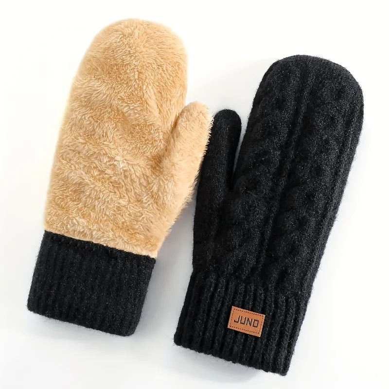 Warm Gloves Fleece-lined Gloves Winter Double-layer Thickened Cycling Outdoor Knit Outdoor Gloves