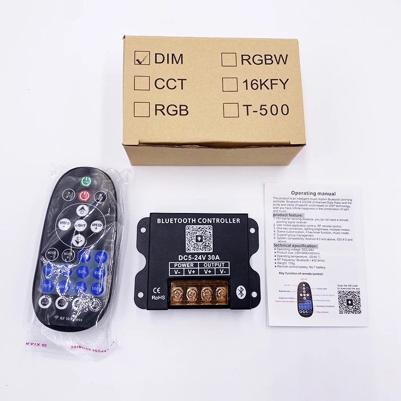 DIM Smart LED Bluetooth Controller DC5V 12V 24V 30A Dimmer with Wireless RF 25 Key Remote for Monochrome Strip 5050 2835 Dimming