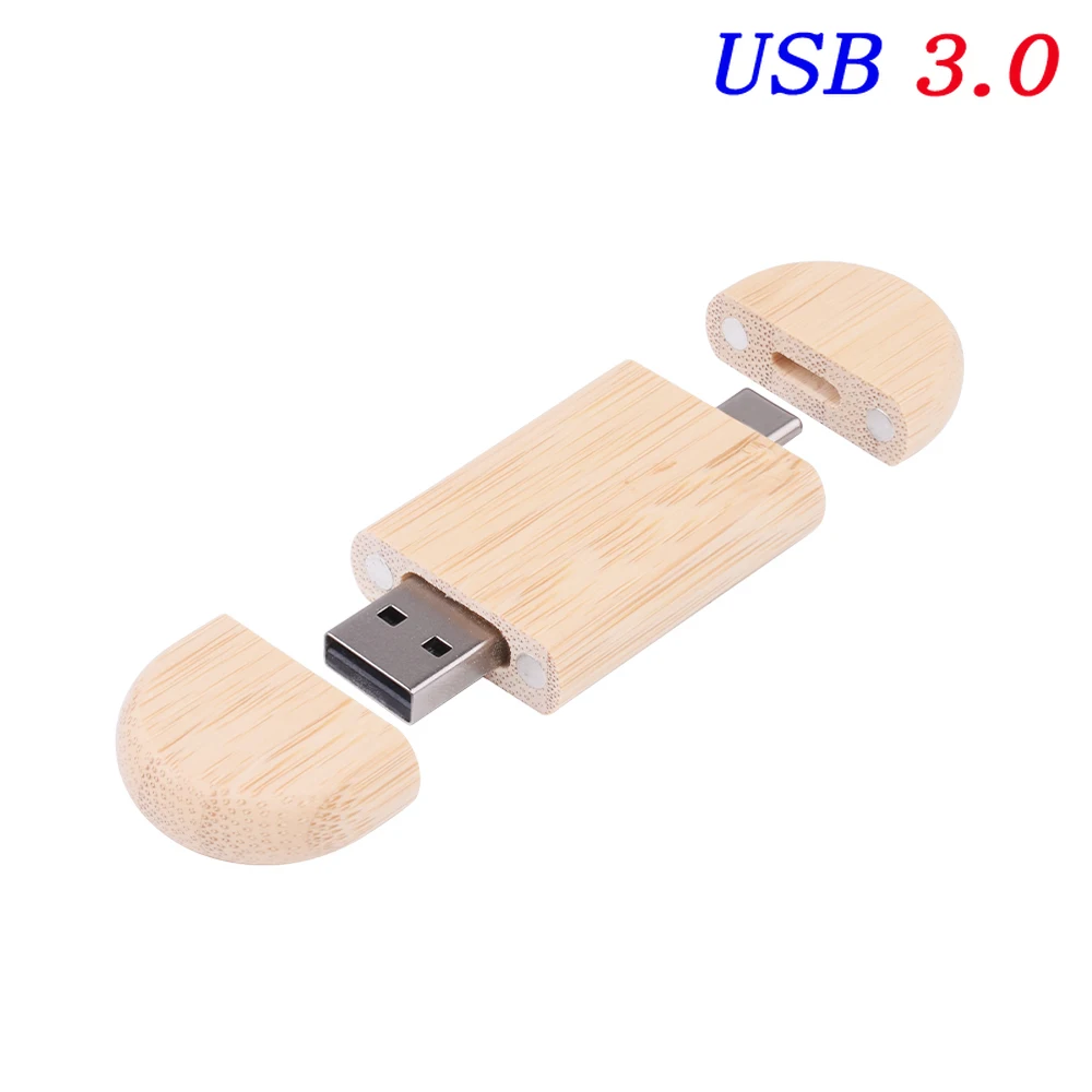 TYPE-C Houten USB 3.0 Flash Drives 128GB Gratis Logo Pen Drive Creatief Bedrijfsgeschenk U Disk 64GB Bamboe Geheugenstick 32GB U disk