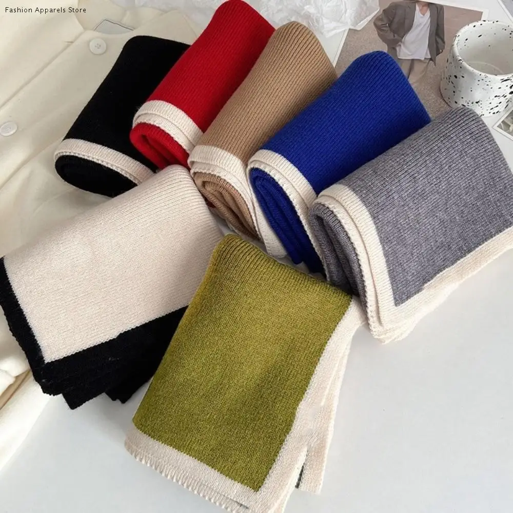 

Shawl Thicken Winter Scarf Large Color Contrast Knitted Scarfs Neck Wrap Cold-proof Plush Neckerchief Lady