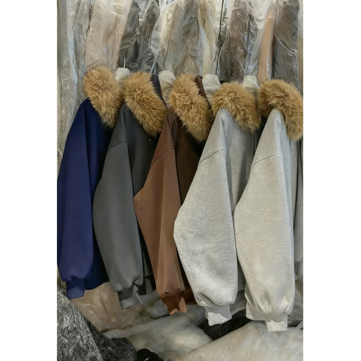 Women's Hooded Fce Lined Thiened Jaet Coat Dongda Gate Autumn Winter New Sle American Casual Loose Matching Coat