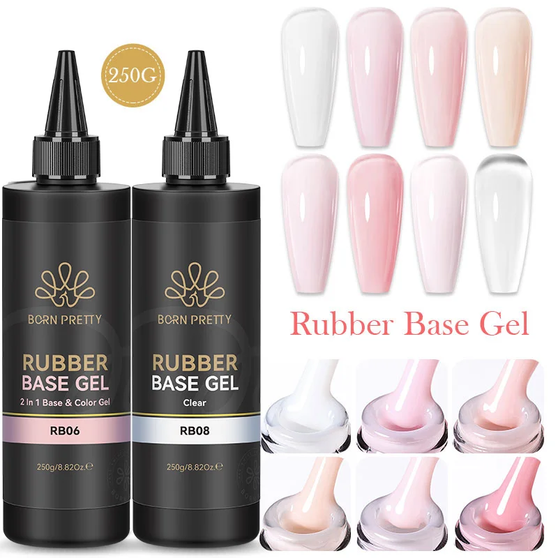 BORN PRETTY 250g Clear Nude 2 In 1 Rubber Base Gel Functions Gel and Color Gel Self-leveling Gel Protecting Natural Nails