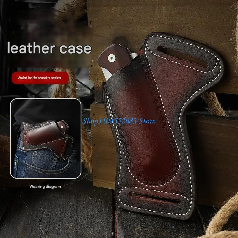 Y6GD Leather Tool with Protective Design Strong Stretch Leather Sheath for Folding Cutter and Easy Belt Attachments