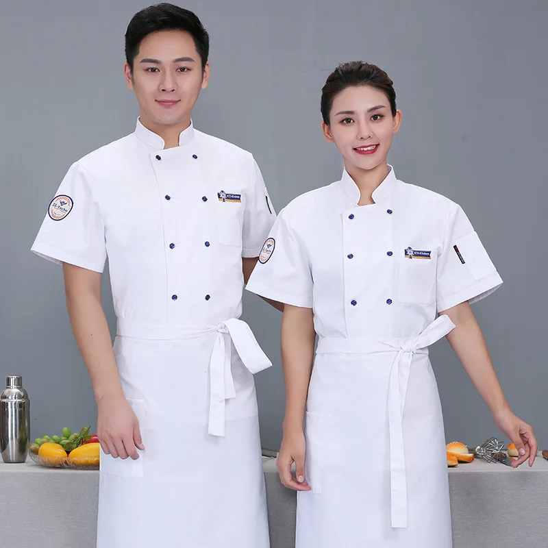 Uniforme de Chef de Hotel para hombre, manga corta, transpirable, fino, talla grande, para Catering, ropa de cocina