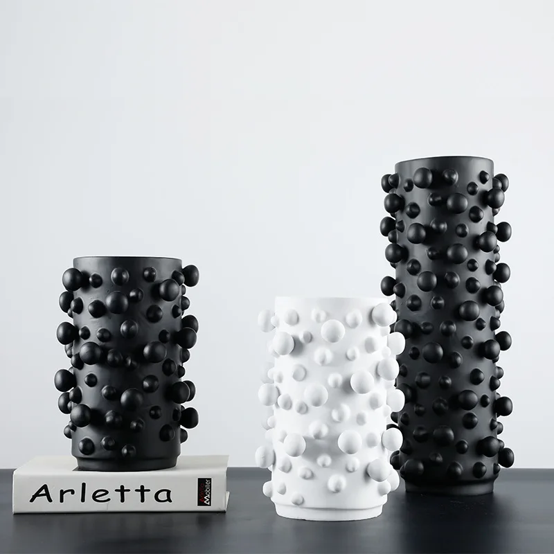 Resin vase black and white abstract dot circular irregular concave and convex resin handicraft ornament storage