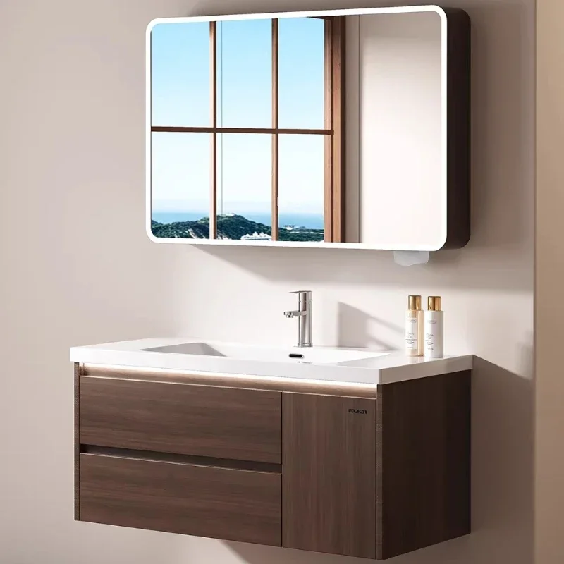 Furniture Home Modern Combination Bathroom Cabinet Ceramic Integrated Basin Bathroom Wash Basin Organizer Closet Cabinets Hotel
