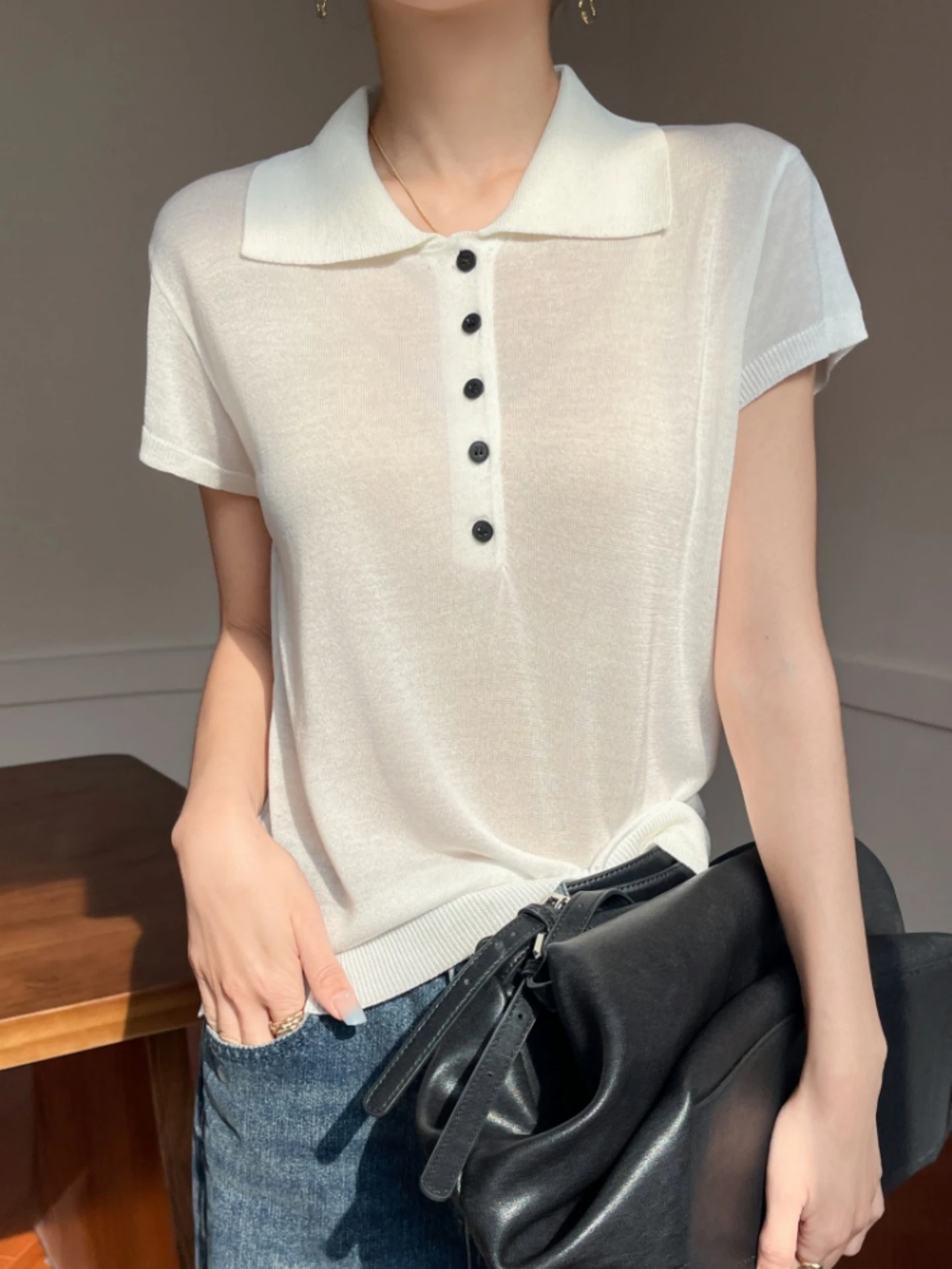 

Лето 2026. Женская свободная футболка ort Sve Ne. Легкая трикотажная шелковая футболка f Sve Commute Sle Cas...