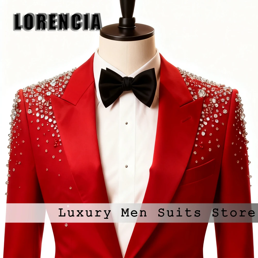 

Блестящие хрустальные костюмы для мужчин, комплект из 2 предметов, пиковая этикетка, смокинг для свадебной вечеринки, жениха, индивидуальный заказ для мужчин, пиджак, брюки, халат mariage femme