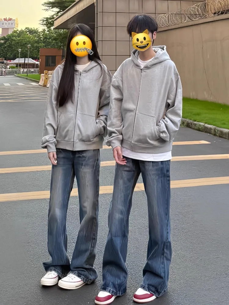Schlankmachende, hoch taillierte, ausgestellte Jeans für Herren, Frühling und Herbst, Blitzmuster, amerikanisches High-Street-Langbein-Verlängerungsmesser