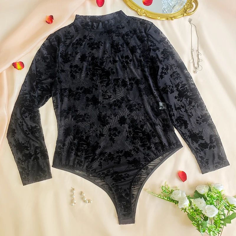 

Кружевное прозрачное сетчатое порно-боди 2025 года, сексуальный облегающий комбинезон с высокой талией и длинными рукавами, женская одежда на все сезоны