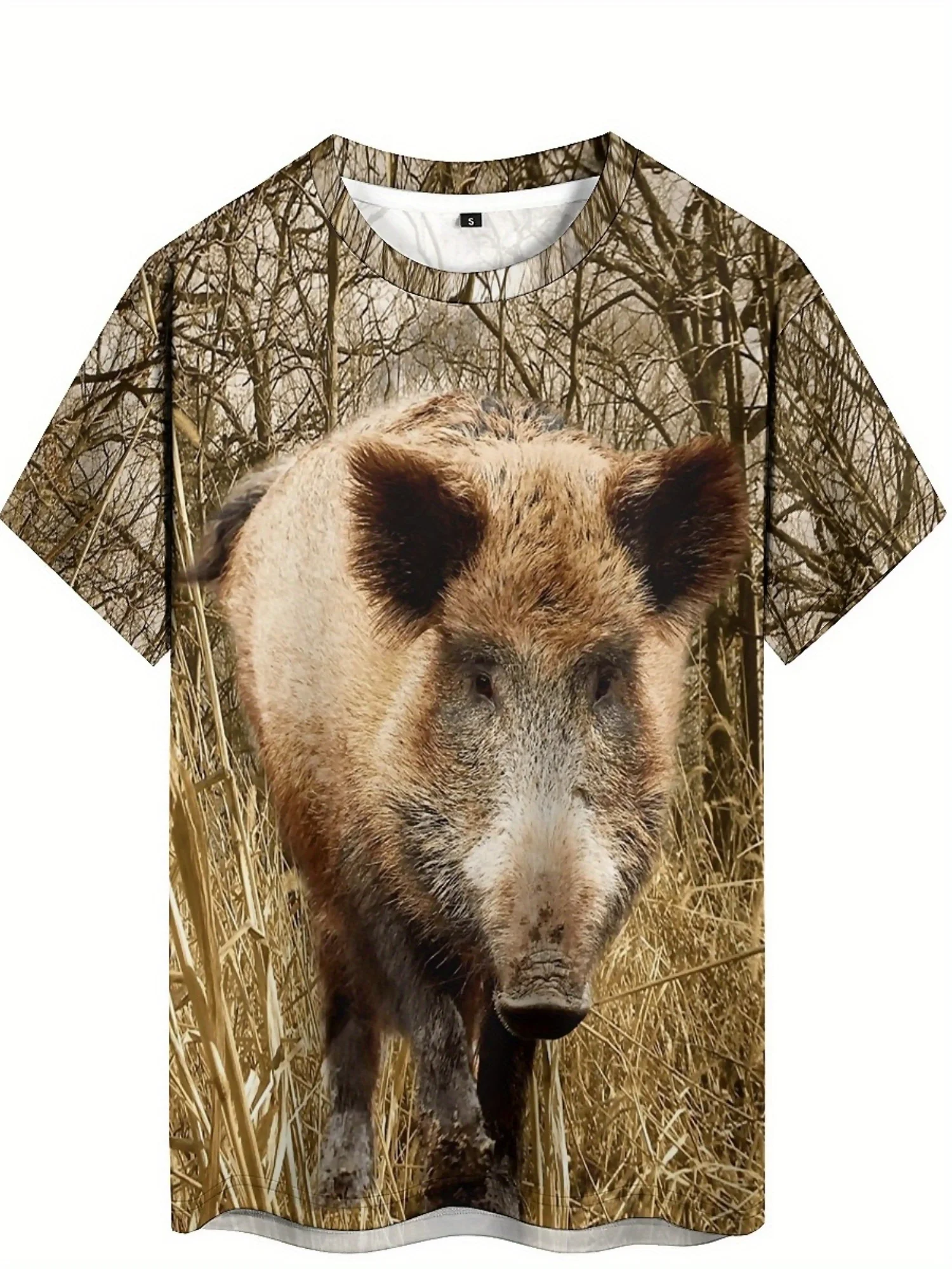 تي شيرت رجالي برسومات ثلاثية الأبعاد بطبعة الخنزير - تي شيرت بوليستر ناعم كبير الحجم مع تي شيرت بتصميم مموه