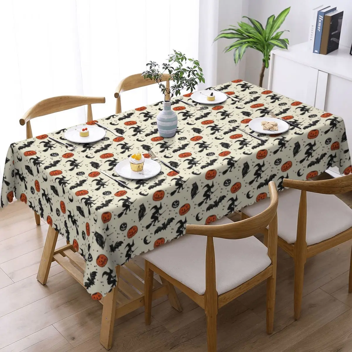 Customized Rectangular Waterproof Oil-Proof Halloween Pumpkin Ghost Witch Tablecloth Table Covers 45