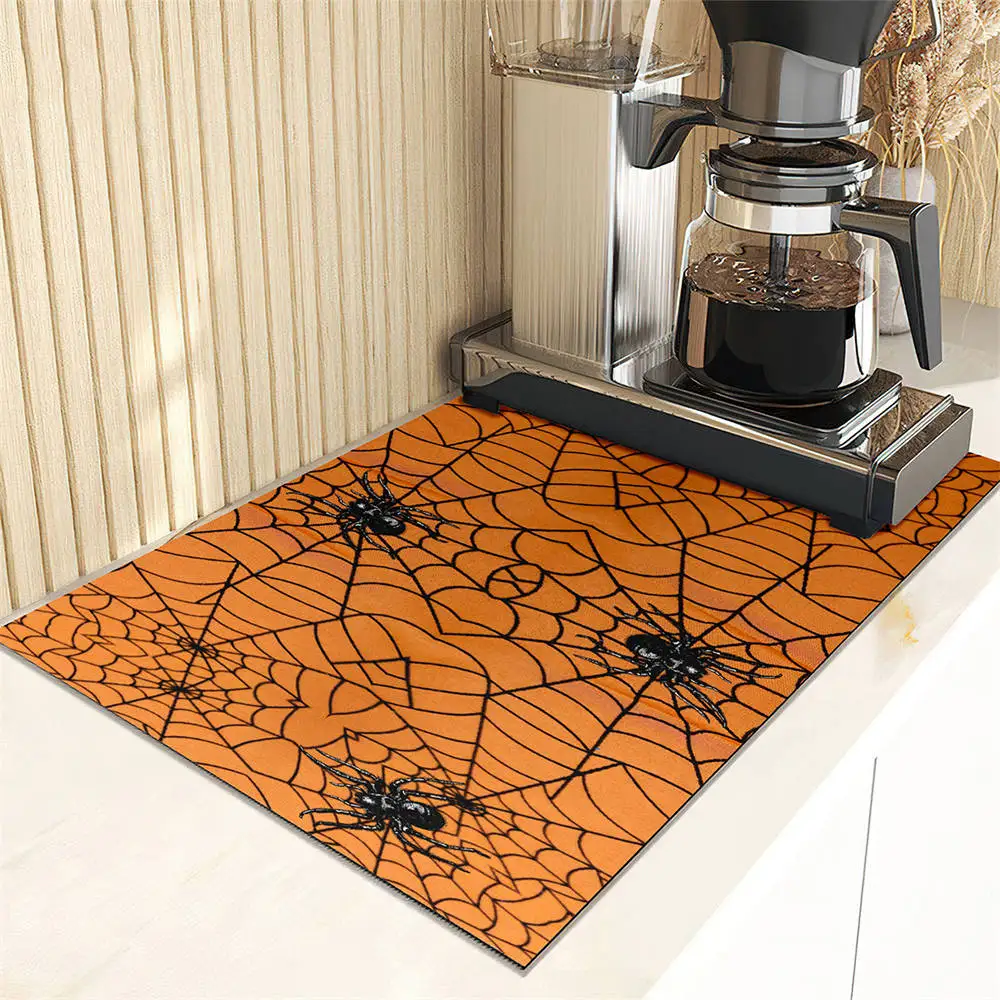 Spider Web Print Dish Drying Mat Super Absorbent Kitchen Counter Drain Pad Tableware Cup Bottle Sink Waterproof Non-slip Mats