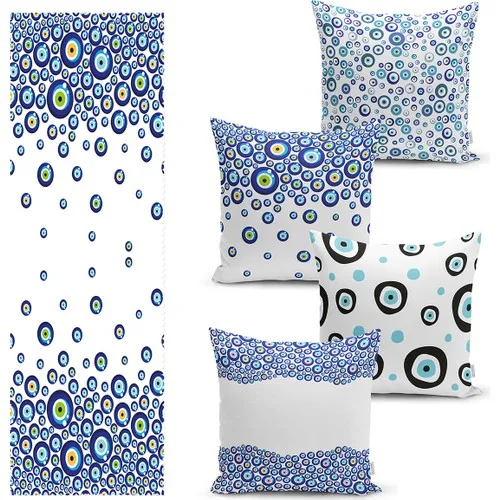 Real Homes with Evil eye 4'lü Pillow decorate Case and Runner Set 4 Pillow decorate Case and 1 Runner Set