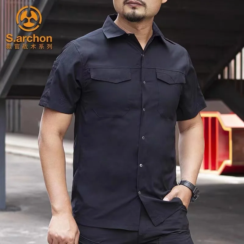 Quick Dry Tactical Cargo Shirt Men Summer Short Sleeve Military Combat Shirts Lapel Breathable Casual Workwear Hiking Clothing