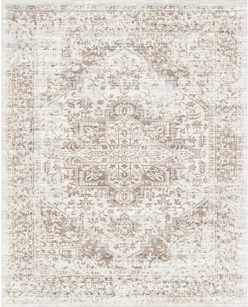 10x14 Large Area Rug - Vintage Washable Rug for Living Room with Non-Slip Low-Pile Traditional Medallion Border Rugs with