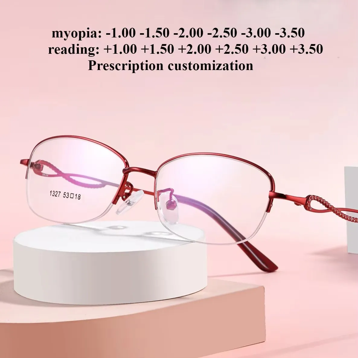53-18 نظارات قراءة جديدة خفيفة للغاية للنساء بنصف إطار بيضاوي مضاد للأزرق عدسات طبية مخصصة لقصر النظر الاستجماتيزم #1