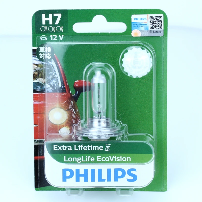 Philips-faro halógeno Original para coche, lámpara genuina ECE PX26d 1500 LLECO B1, 1X, H7, 12V, 55W, LongLife EcoVision, 12972 h