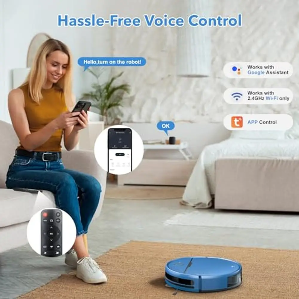 2-in-1 Robot Vacuum and Mopping Cleaner WiFi/App Compatible Up to 2300Pa Suction Smart Voice Control Slim Design Intelligent