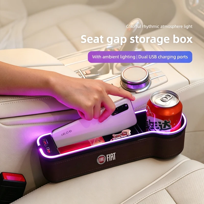 

LED Light Car Seat Gap Storage Case Box For Fiat 500 Punto Panda Doblo Stilo FR Car Interior Storage Pocket Cup Holder keychain