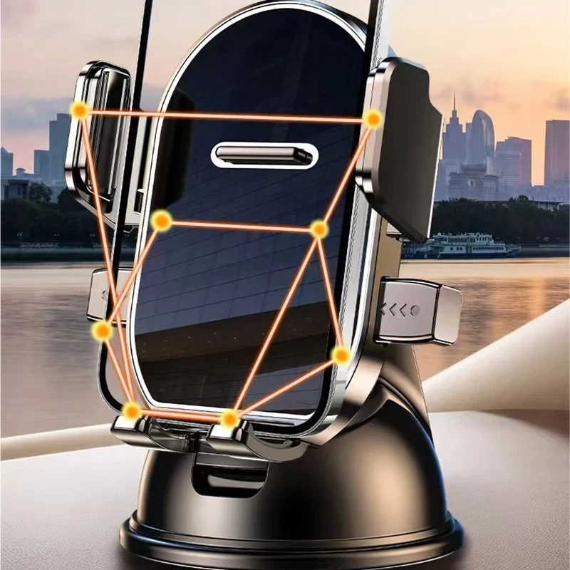 360° Rotating Dashboard Car Phone Holder - Suction Cup Base, Auto Lock, Shockproof, Universal Navigation Mount
