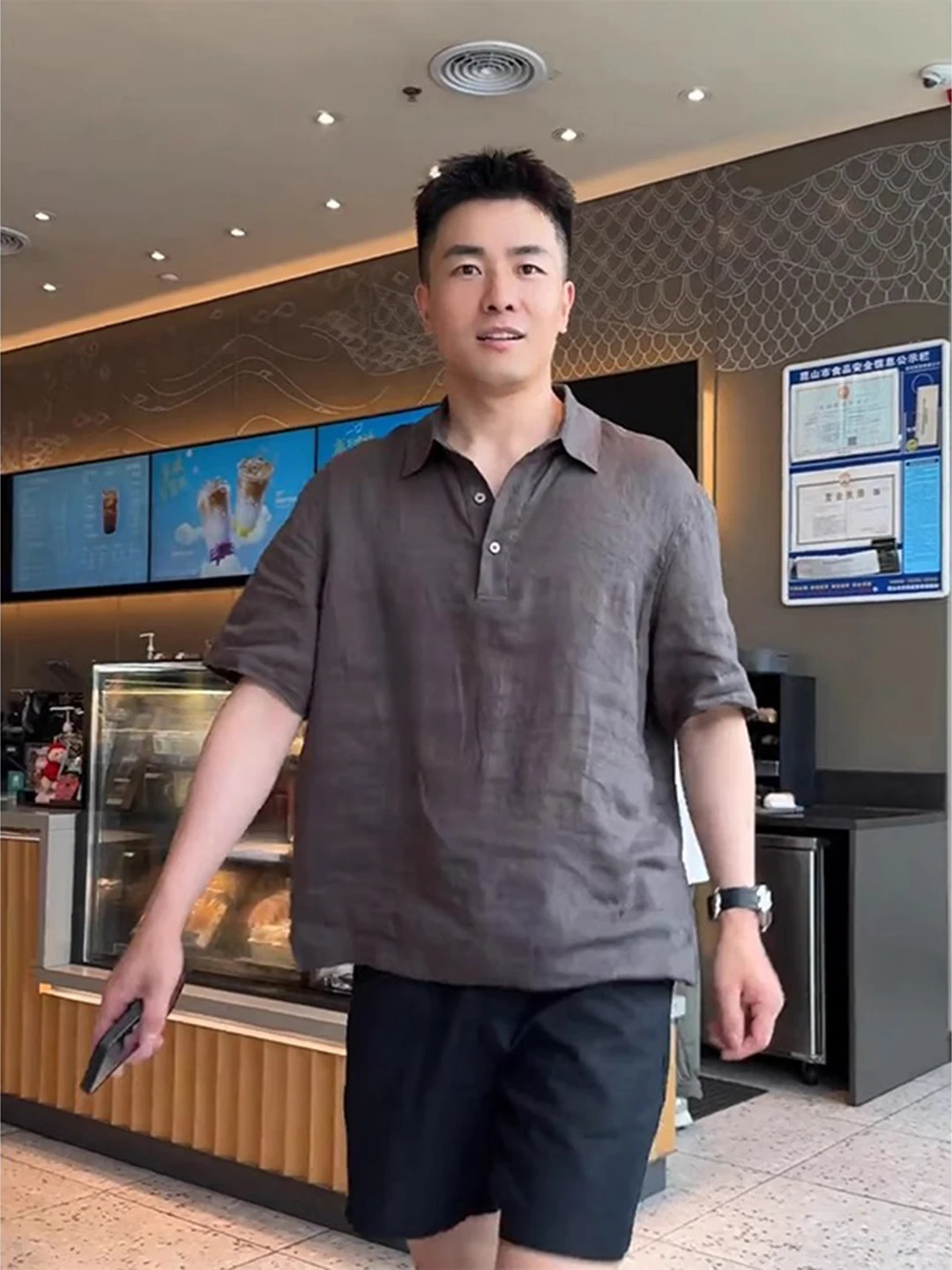 Grey Linen Short Sleeve Men's Shirt Lightweight Breathable Half Sleeve American Old Money Style  Shirt Summer Fashion