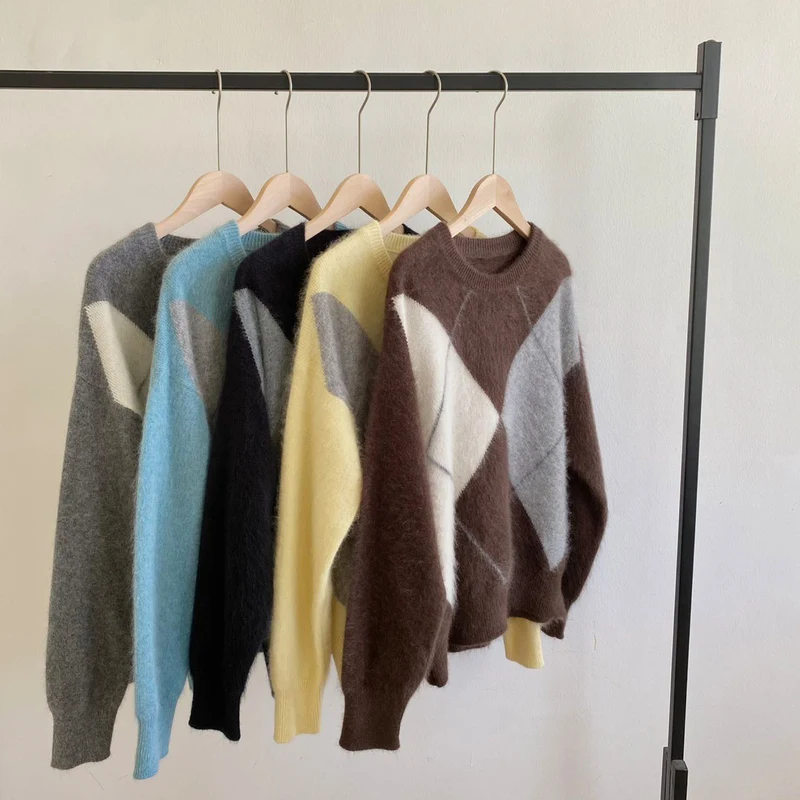 

Fall/Winter New Solid-color Wool Knitted Bottom Shirt Auricularia Neck with Diamond Slim-fit Long-sleeved Knitted Inner Sweater