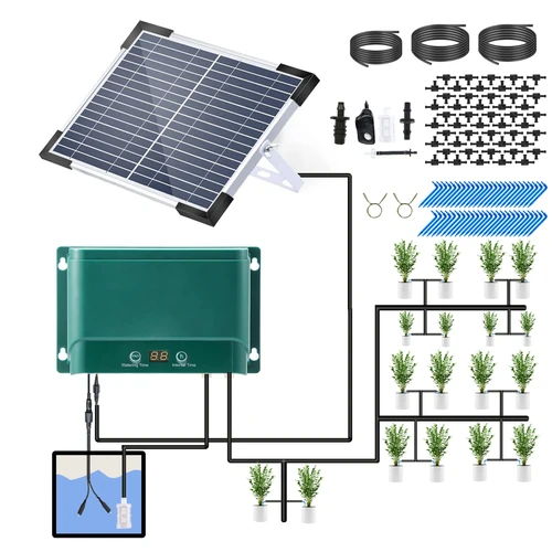 Kit d'Irrigation Goutte à Goutte existent Solaire pour Jardin, 7 Modes de Synchronisation, 30 Modes d'Arrosage, 32,8 Pieds