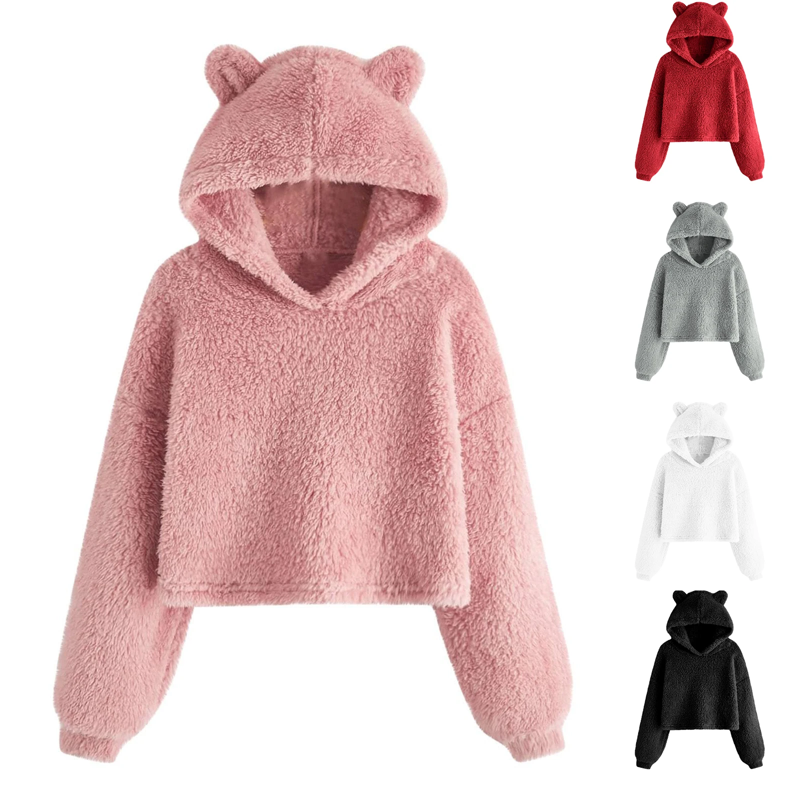 Kid Cute Bear Ear Sweatshirt Fluffy Hoodies Girls Kawaii Cap Tops 2025 New Autumn Winter Warm Pullover Fleece Long Sleeve Coat