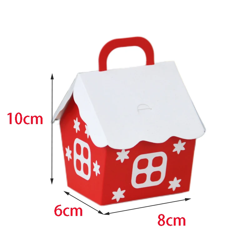 10Pcs Christmas House Candy Gift Box Chocolate Red Xmas Cookies Paper Favor Packaging Gift Box Merry Christmas Party Decoration