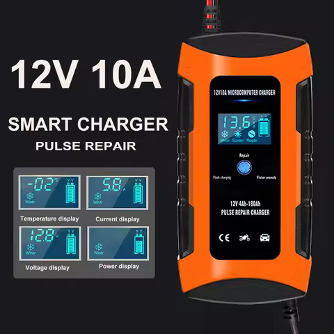 12V 10A Car Battery Smart Charger Pulse Repair Lead-Acid Battery Digital Display For Motorcycle Boat Car Battery Charger