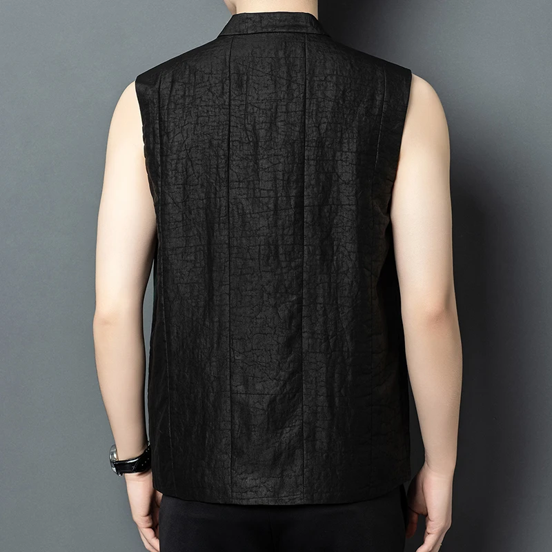 Sleeveless Premium Shirts For Men Mulberry Silk 100% Lightweight Summer Quality Skin-Friendly Black Breathable Camisas De Hombre