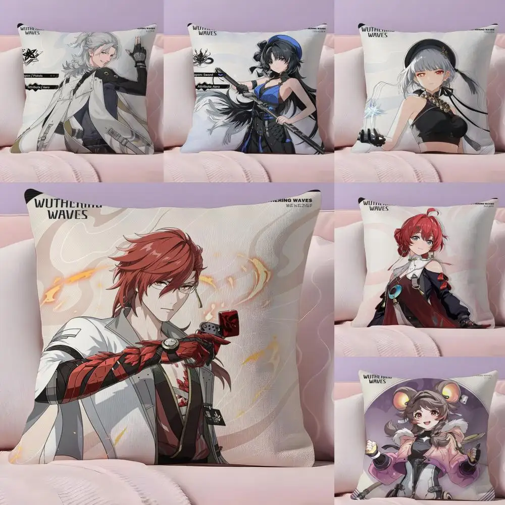 Game W-Wuthering Waves Cool Character Pillow Case Silky Short Plush With Invisible Zipper Dustproof Sofa Cushion Cover