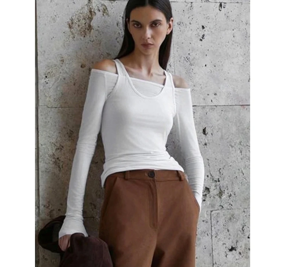 

Long Sve T-irt Two Piece Set Sexy Sle Polyester Fabric Slim Fit ort Length Pure Color ex Design