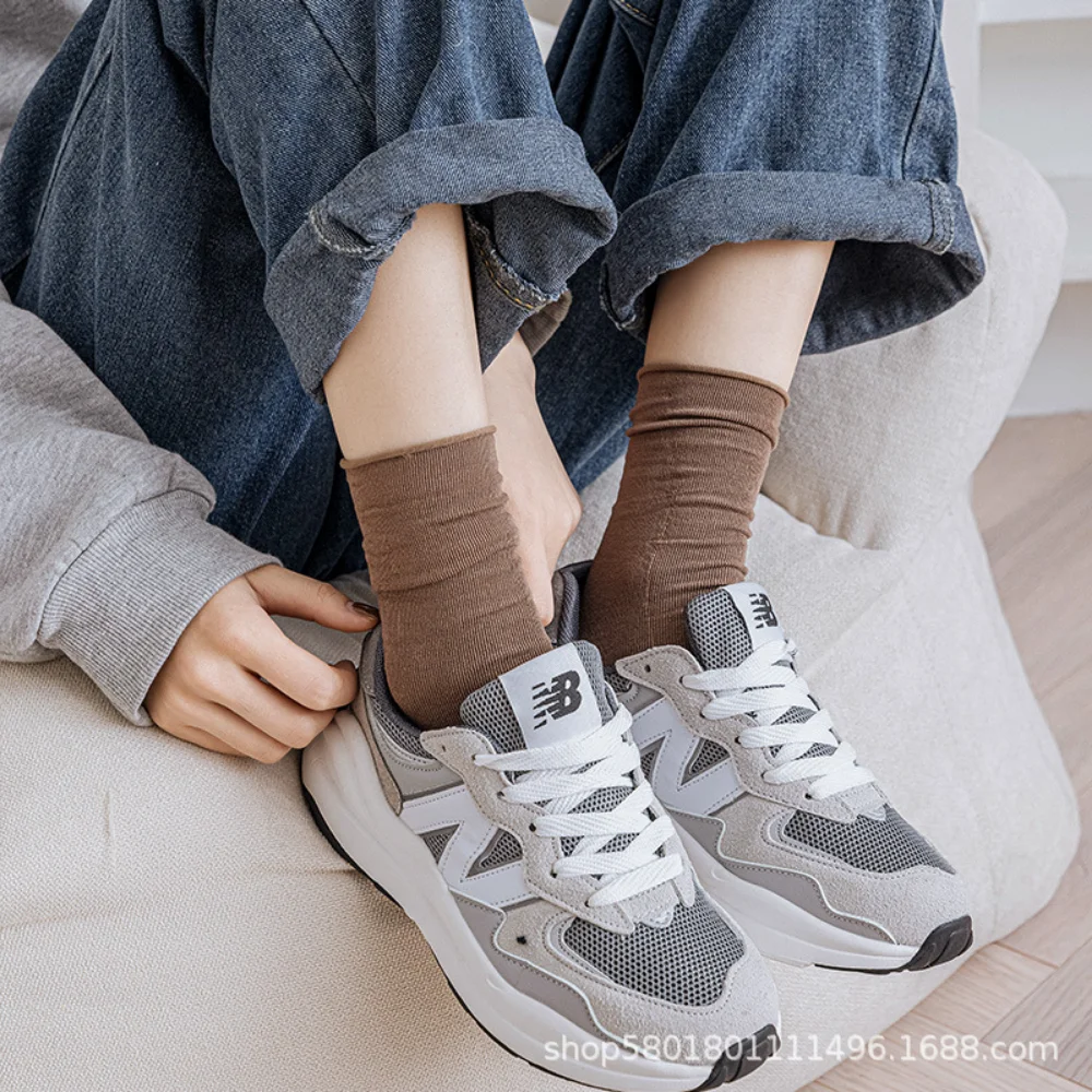 Solid Color Socks for Women Ruffle Cotton Middle Tube Ankle Short Breathable Black White set Spring Autumn Socks