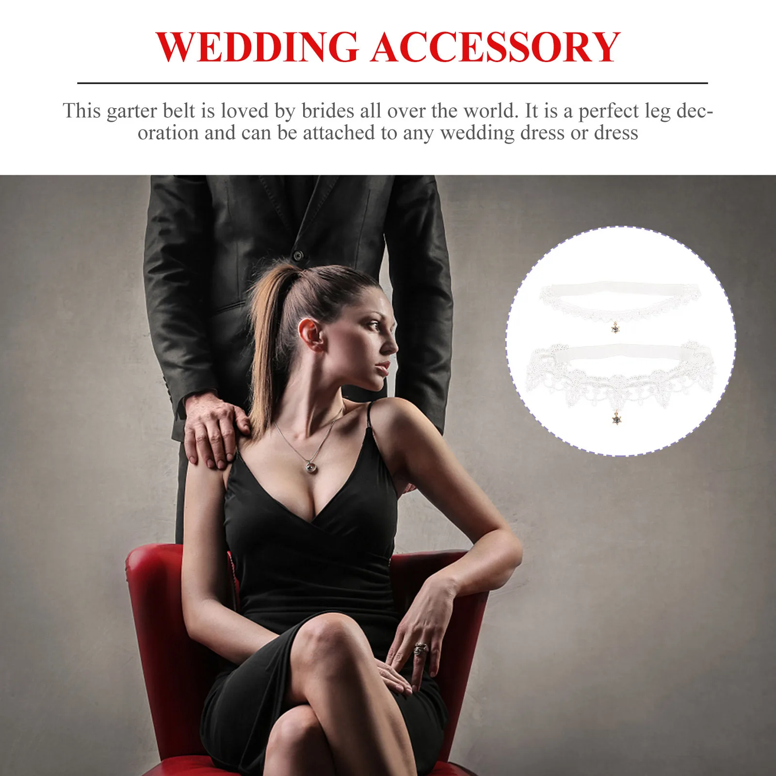 

2Pcs Stylish Bridal Garter in Stretch Lace Rhinestone Embellished Leg Band for Wedding Party Prom Gift for Bride Fashion