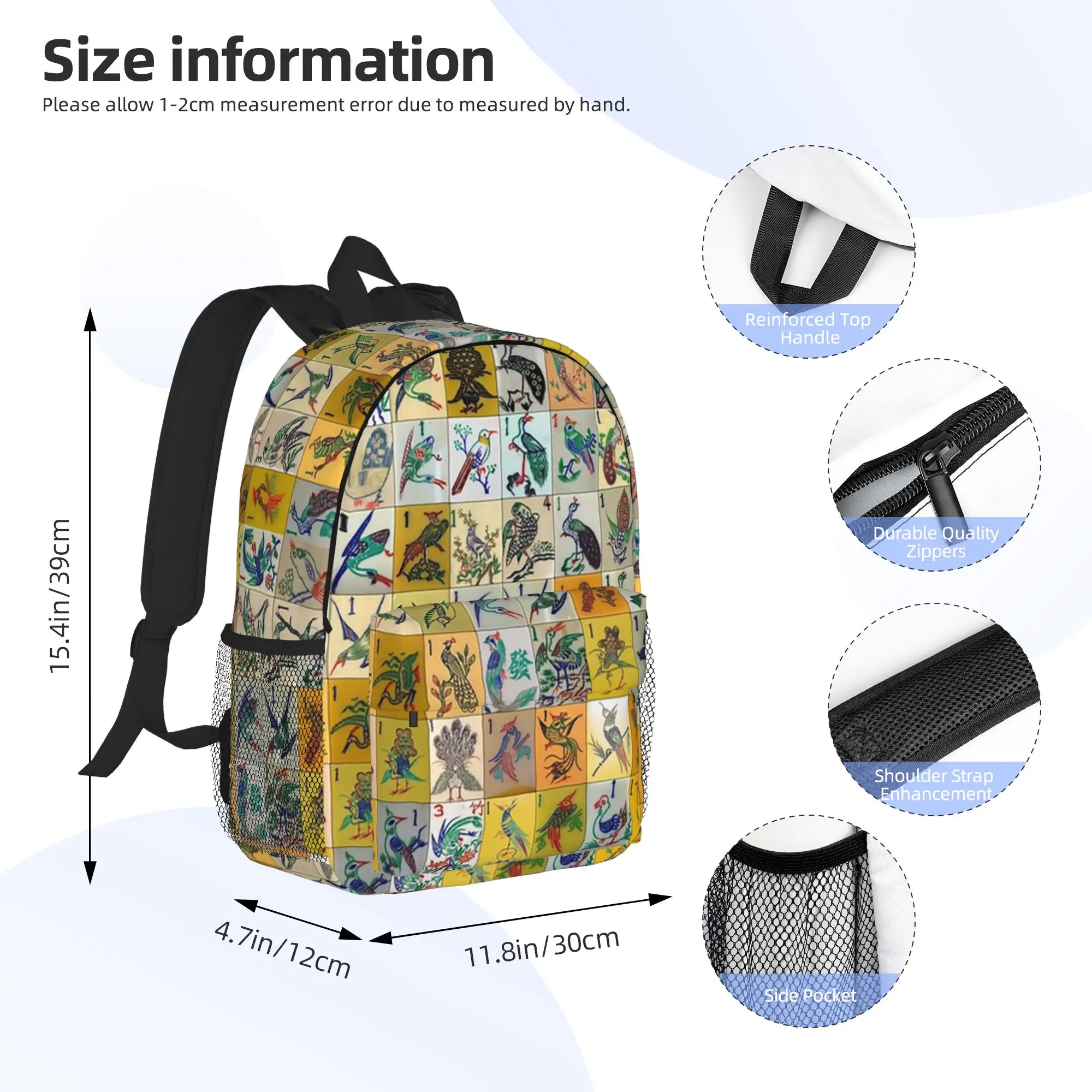 Mah Jongg Birds Mahjong Tiles Backpack Hot Sale Daypack Large Capacity Boys Girls BookBag Shoulder Bags for Men Women School Bag
