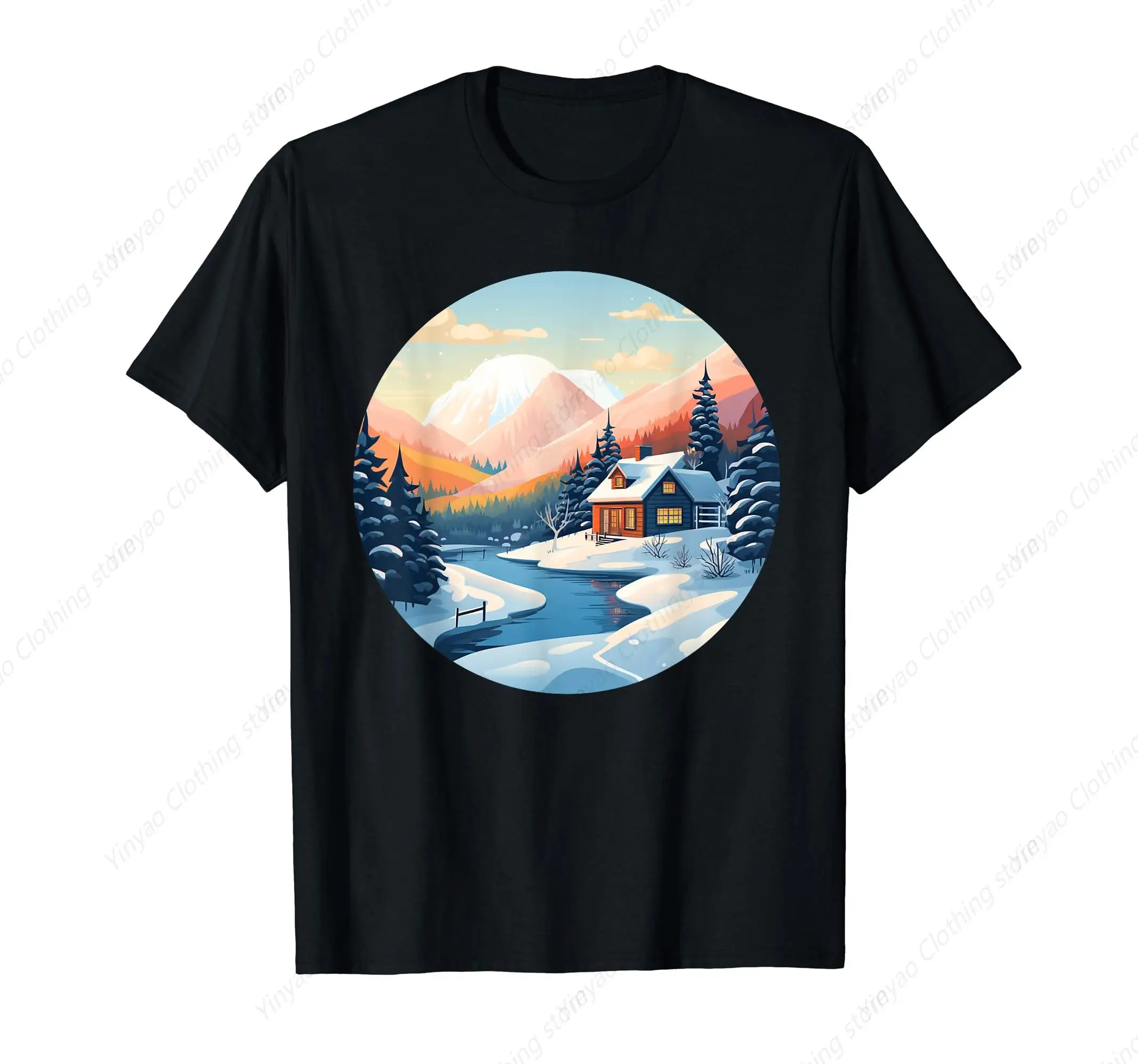 

Snowy Cottage Mountain Beautiful T-shirt Fashion Men and Women Casual Daily Gift Cotton Short Sleeve