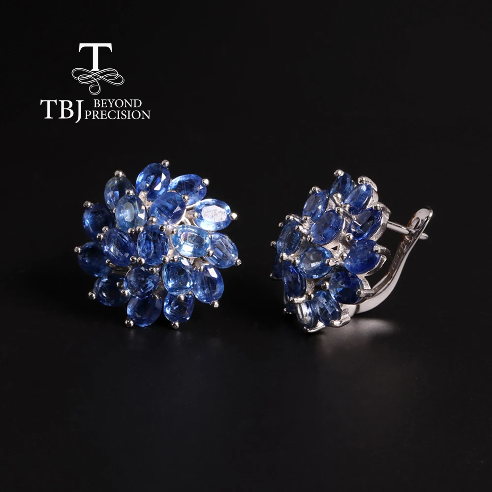 

2025 Natural Blue Kyanite gemstones clasp earrings flower design S925 silver quality jewelry for women party banquet gift