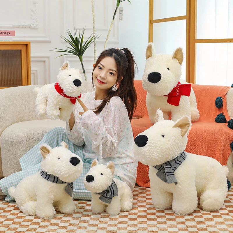 

Kawaii Plush Toy Stuffed Puppy Dog with Scarf Cute Baby Doll for Kids Birthday Gift Soft Cuddly Childrens Present for Girls